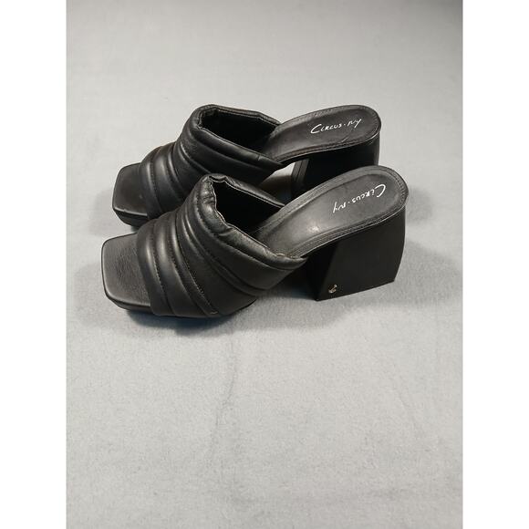 Circus NY Black Quilted Chunky Heeled Mules Square Toed Slide Sandals SZ 10 - Picture 1 of 8